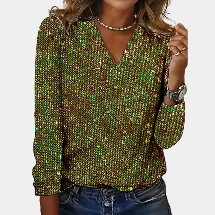 Priscilla - Elegante Maglietta a Manica Lunga Glitter