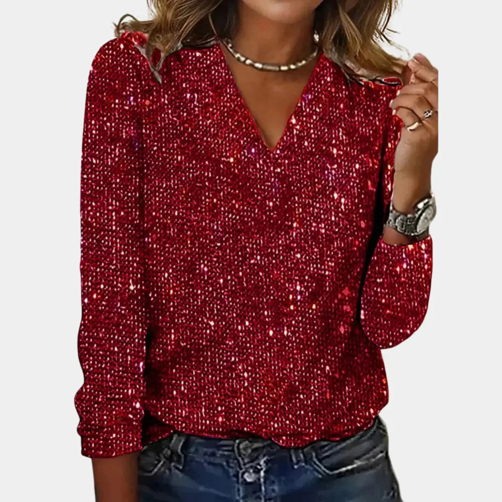 Priscilla - Elegante Maglietta a Manica Lunga Glitter