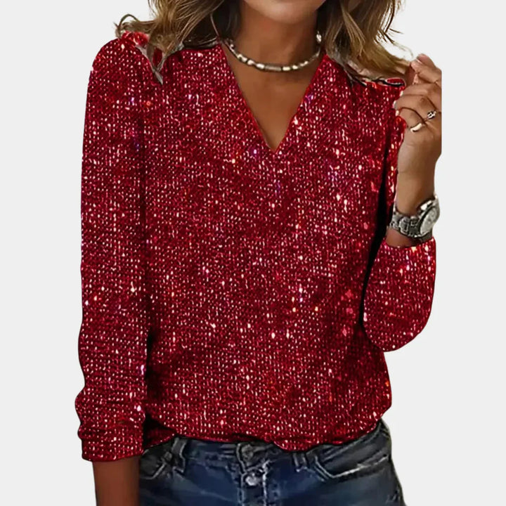 Priscilla - Elegante Maglietta a Manica Lunga Glitter