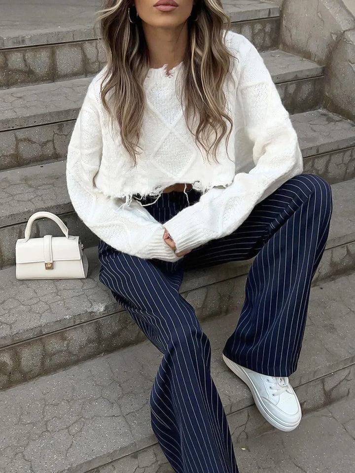 Delfina - Pantaloni casual a righe retro