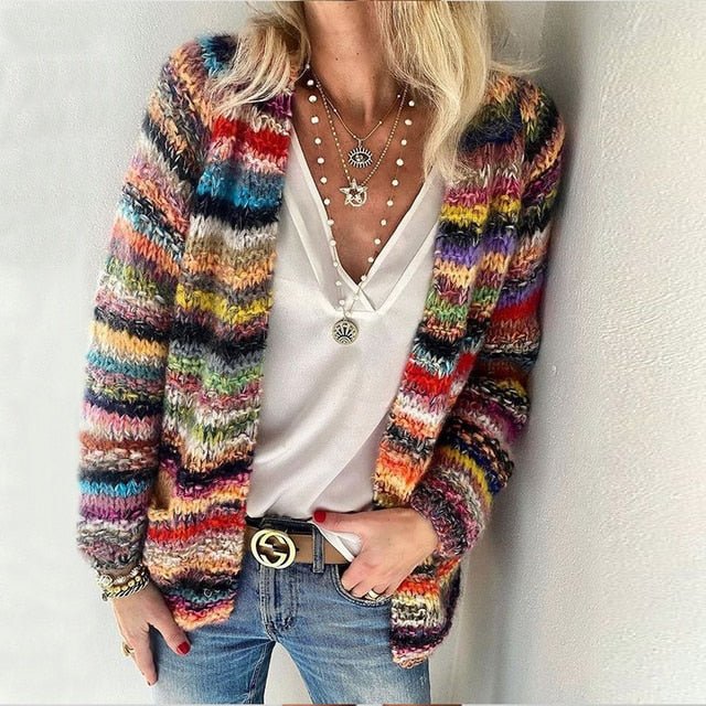 EMILIA - Cardigan a righe in maglia biologica